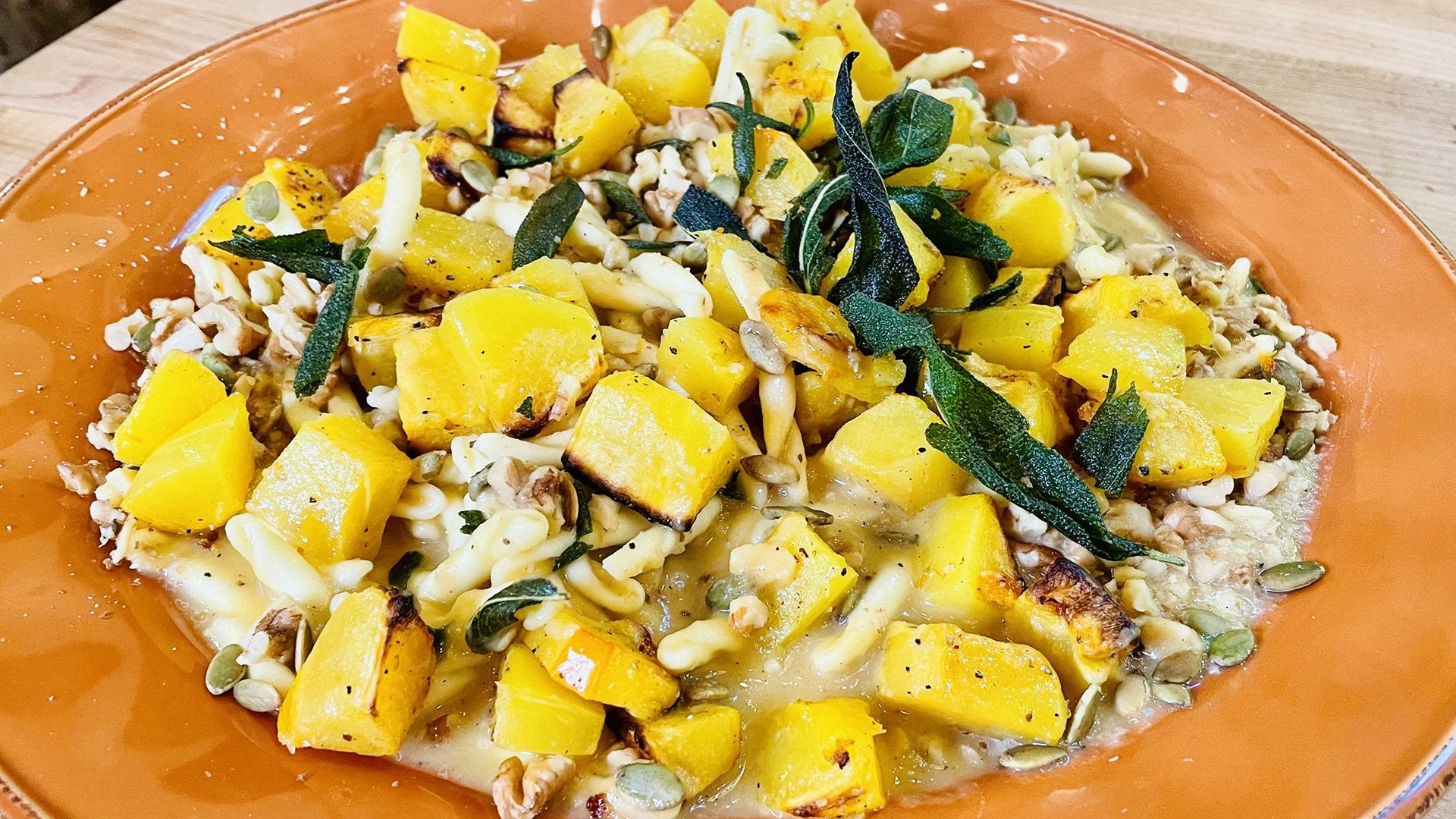 Pasta with Pumpkin, Brown Butter, Crispy Sage and Nuts