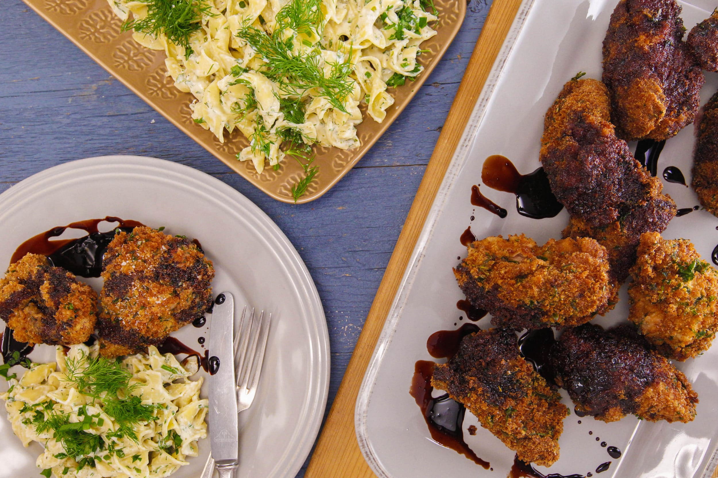 Coq-Au-Vin Fried Chicken and Ranch Noodles