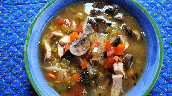 Turkey Soup with Mushrooms, Sherry and Rice Pilaf