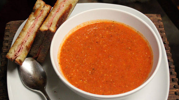 Spanish Tomato Soup with Grilled Spanish Ham and Cheese