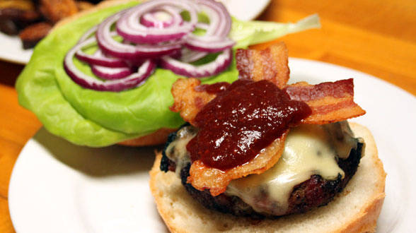 Rachael Ray's Tex-Mex Bacon Cheeseburgers with Chipotle Ketchup