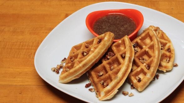 Oat, Bacon and Pecan Waffles with Bourbon Maple Syrup