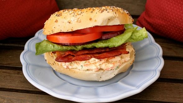 Everything Cream Cheese BLTs on Everything Bagels