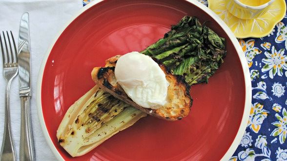 Grilled Caesar Salad with Poached Eggs