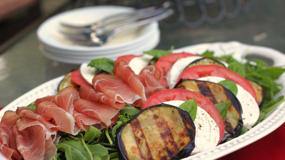 Grilled Eggplant Caprese with Speck