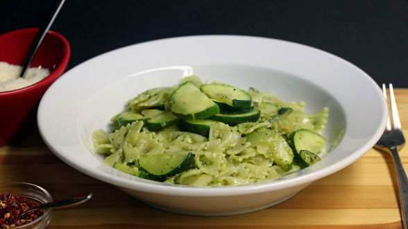 Bow Ties with Zucchini and Hot Chili Pepper Pesto