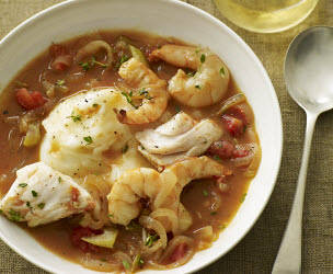 Cod-and-Shrimp Stoup with Salt-and-Vinegar Mashed Potatoes