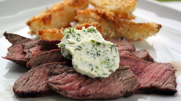 Flatiron Steaks with Blue Cheese Butter