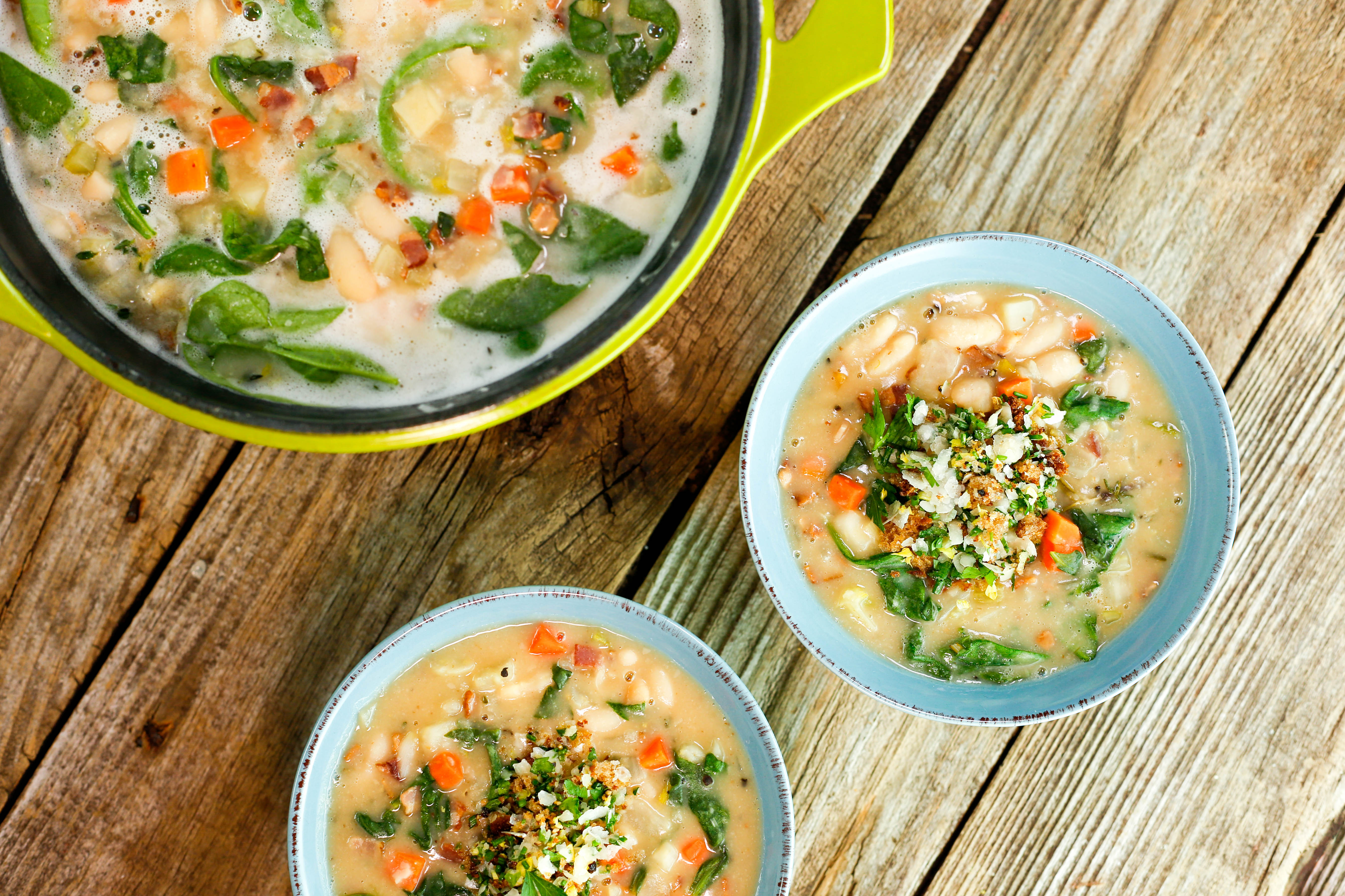 White Bean & Bacon Soup with Garlicky Bread Crumbs