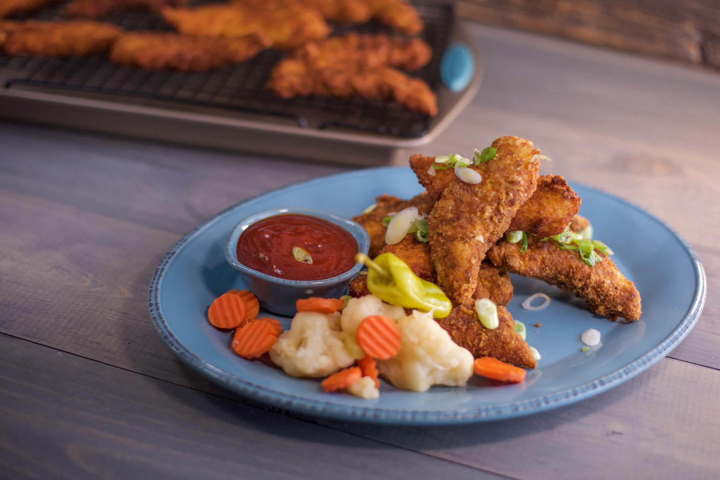 Ritz Cracker Chicken Fingers with Sriracha Soy Ketchup
