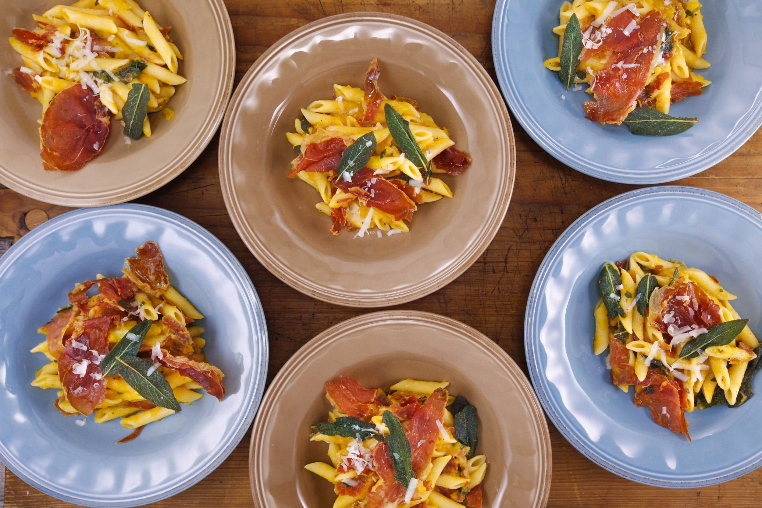Penne with Brown Butter and Squash Sauce and Crispy Prosciutto