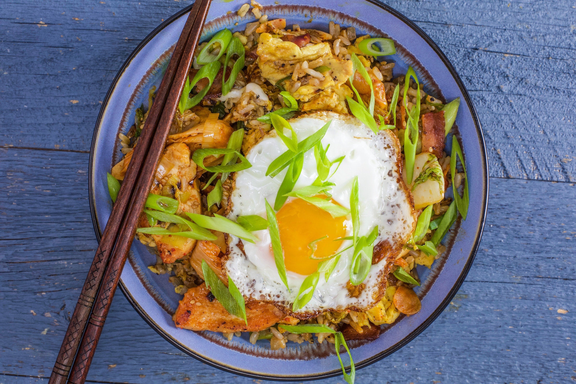 Rachael's Chicken and Kimchi Stir-Fry with Bacon and Egg Fried Rice