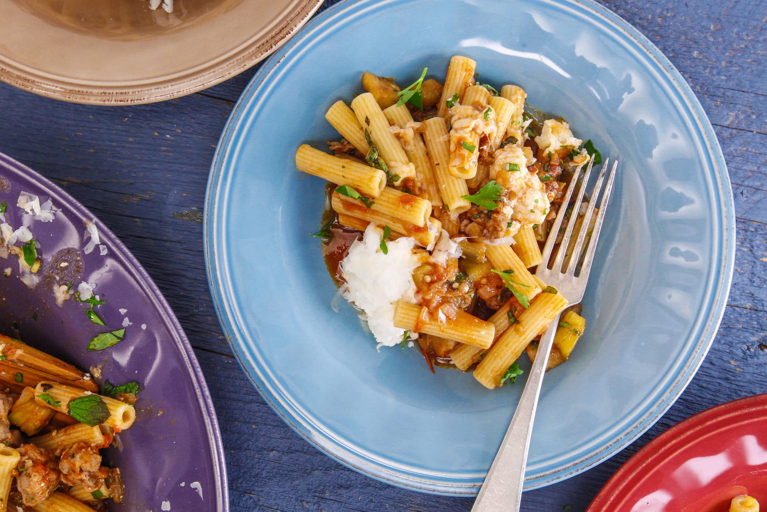 Rachael's Ziti and Sweet-but-Hot Sauce with Sausage and Eggplant