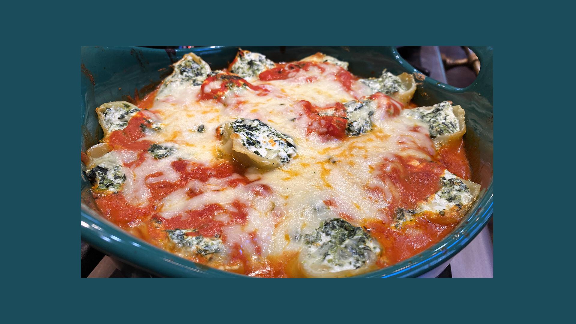 Spinach Ricotta Stuffed Shells with Basil Vodka Sauce