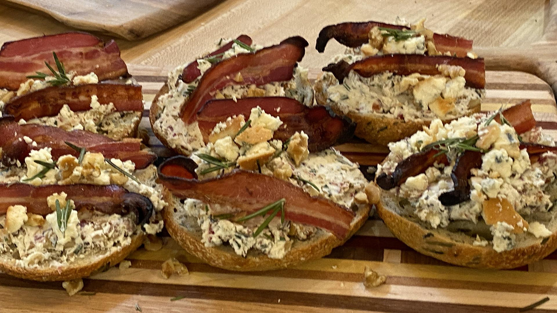 Blue Cream Cheese Bagels with Walnuts, Bacon and Rosemary | Bagel Lab