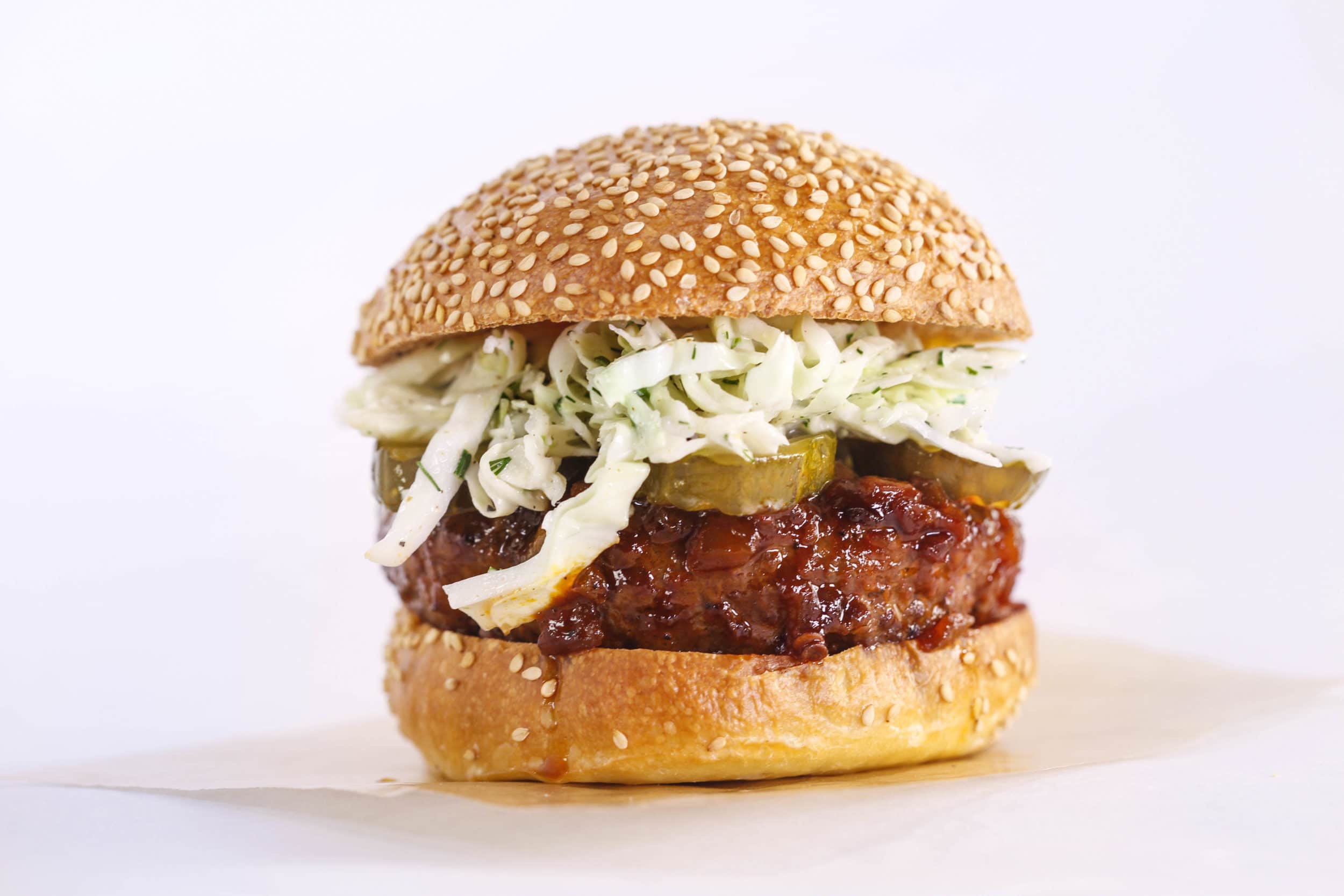 BBQ-Dipped Burgers with Ranch Slaw