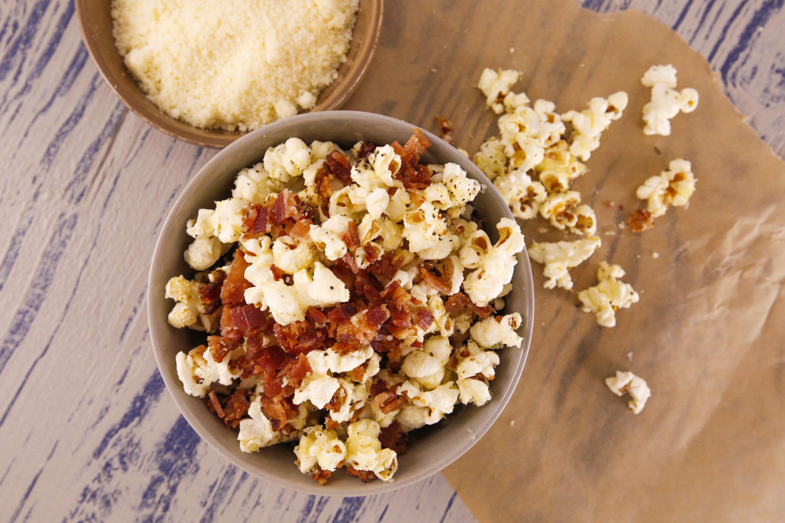 Cacio e Pepe Popcorn with Bacon