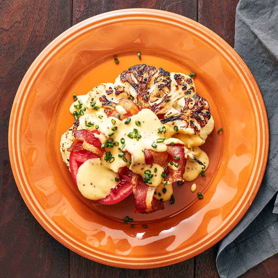 Cauliflower Steaks with Bacon, Tomato & Beer Cheese