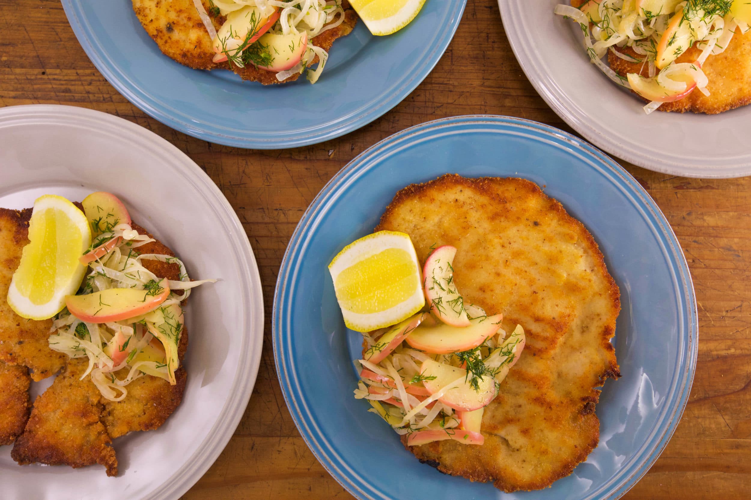Chicken Schnitzel with 'Schn'apple,' Fennel and Onions