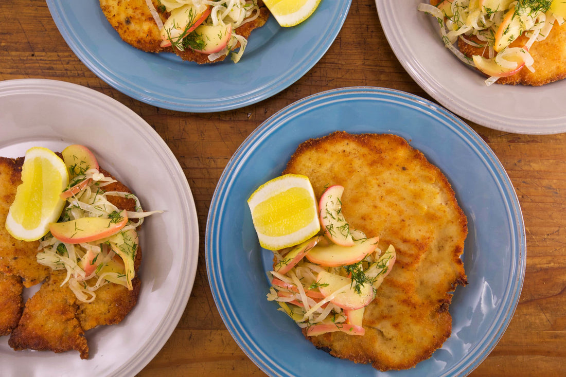 Chicken Schnitzel with 'Schn'apple,' Fennel and Onions