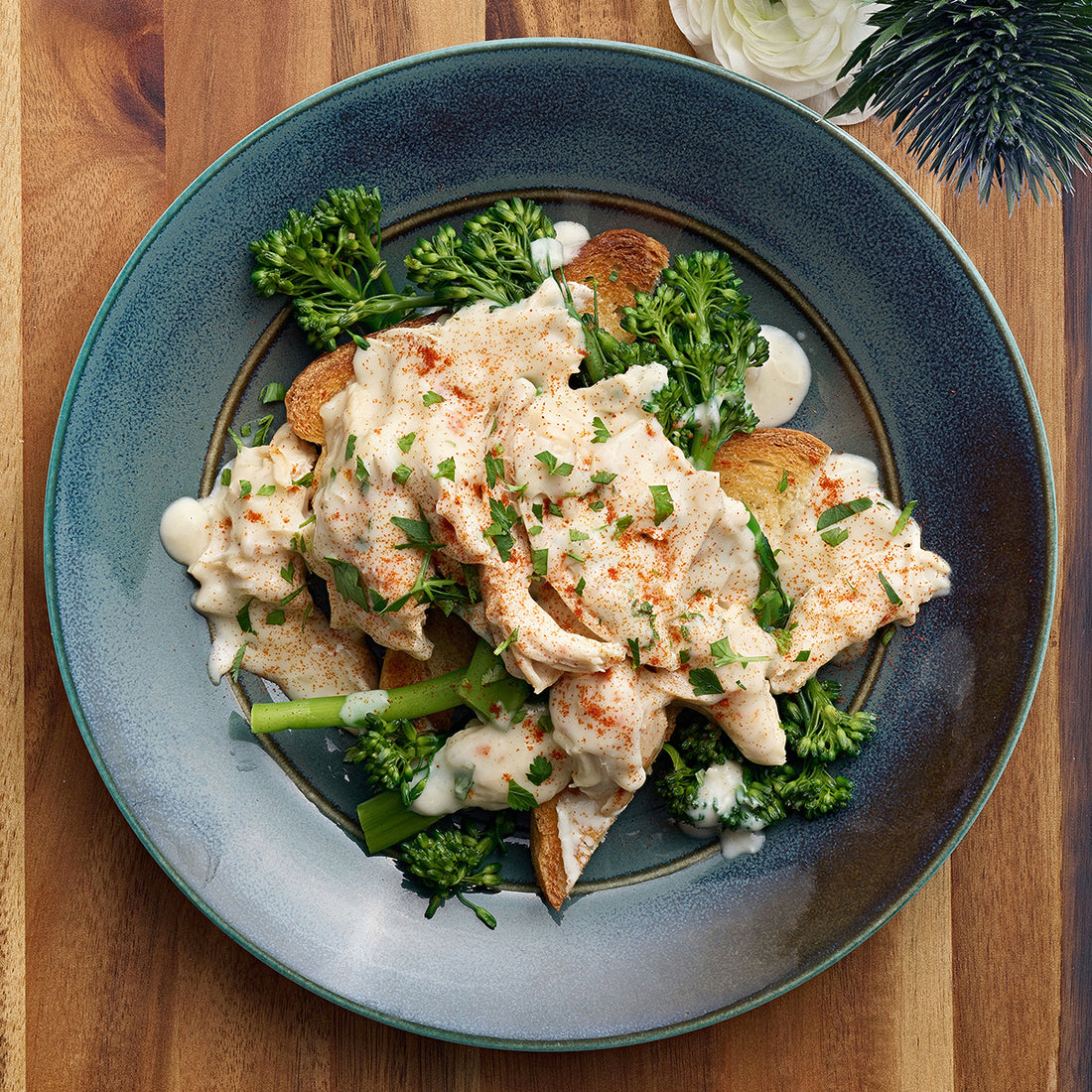Chicken Divan Upgrade: Chicken Mornay with Broccolini on Toast Points