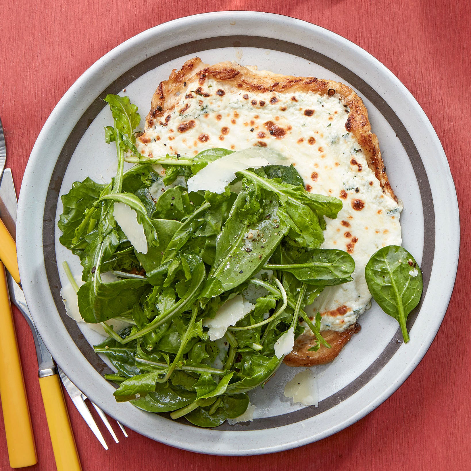 Chicken Paillard White "Pizzette" with Spinach & Arugula Salad