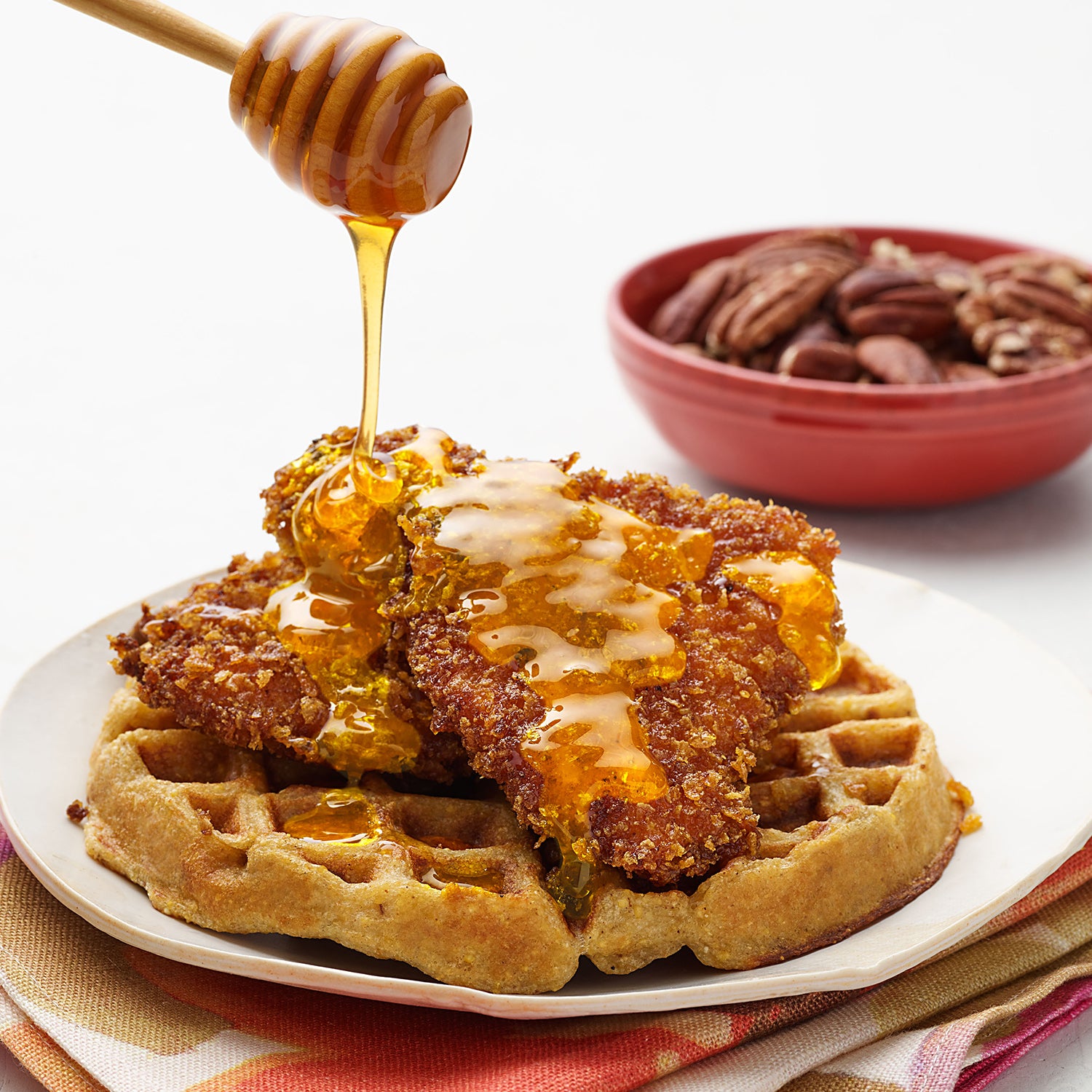 Cornflake-Fried Chicken & Waffles with Pecans