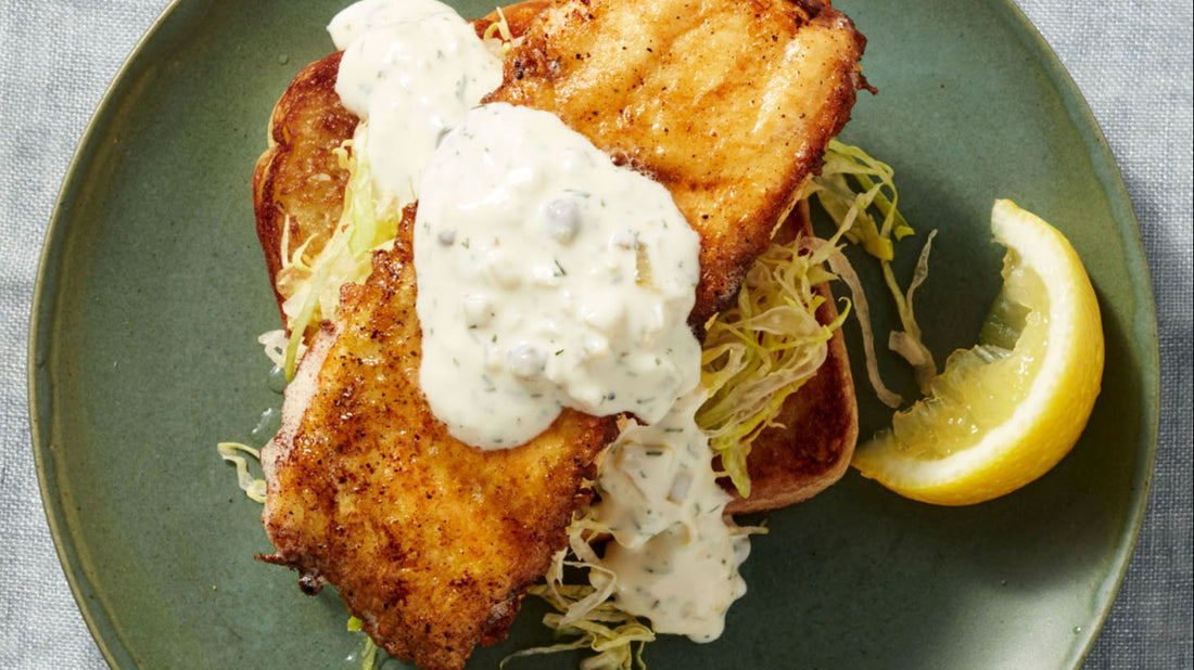 Egg-Battered Fishwiches on Toast with Yogurt Tartar Sauce