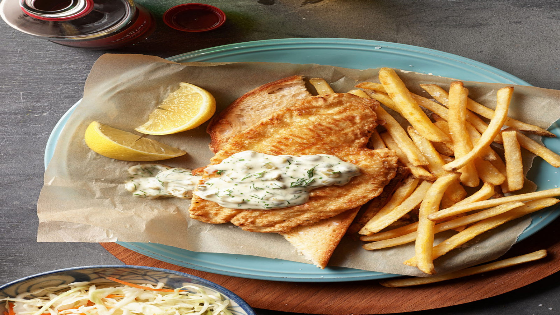 Fish Francese on Toast with Vegan Tartar Sauce