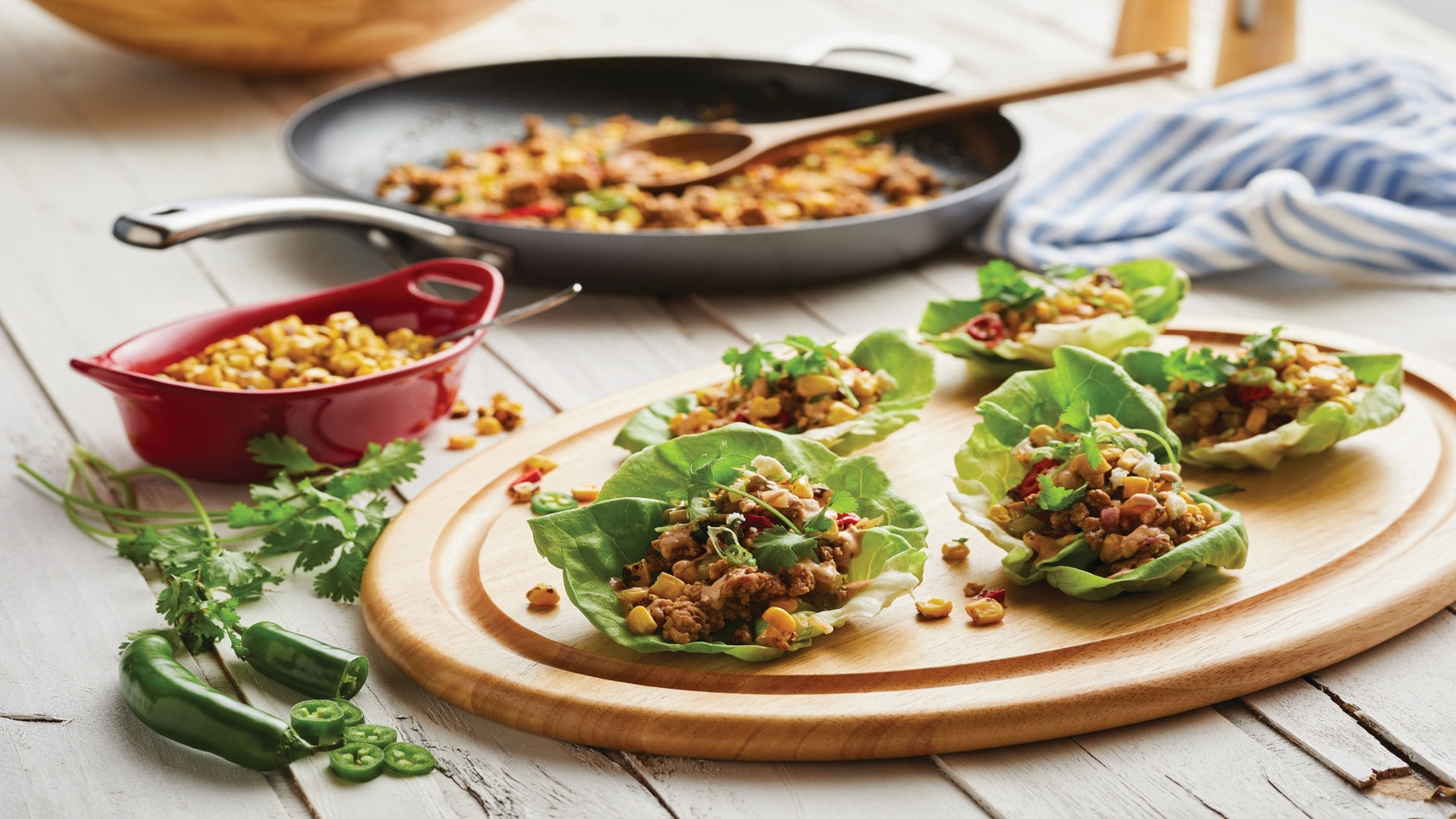 Elote Lettuce Wraps with Corn and Chicken or Crab