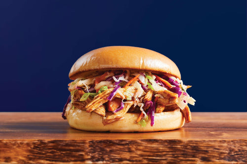 Pulled Chicken Sandwiches with Bourbon BBQ Sauce & Slaw