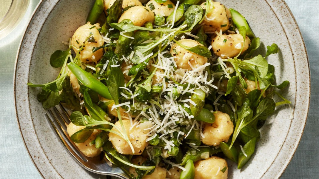 Gnocchi with Asparagus, Peas & Lamb's Lettuce