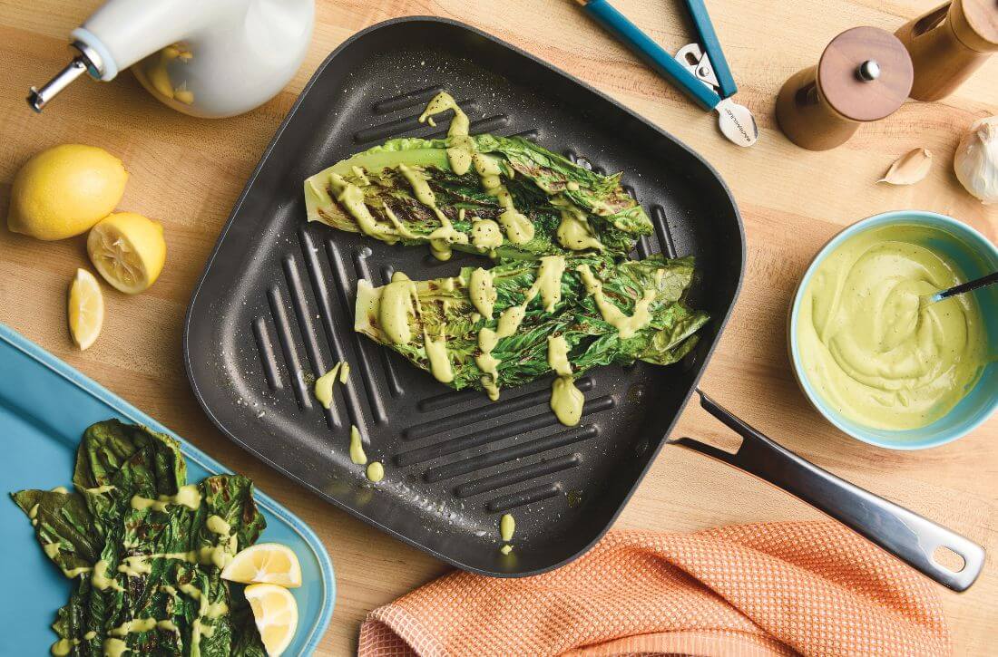 Grilled Romaine with Caesar-cado Dressing