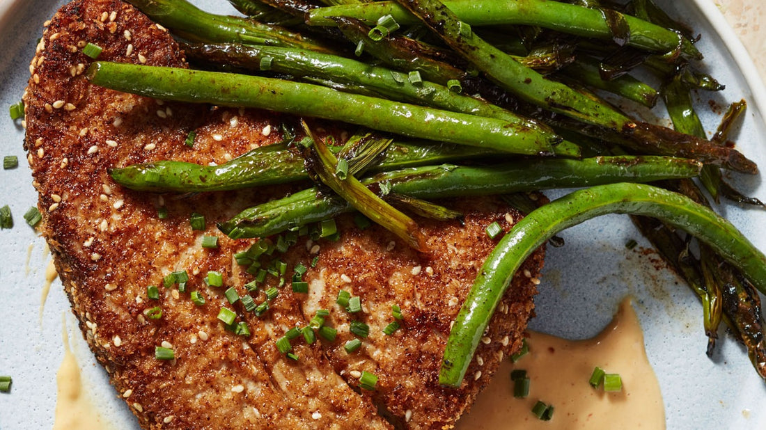 Japanese Crispy Tuna Steaks with Stir-Fried Green Beans