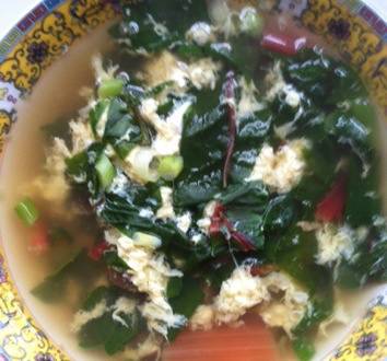 Lemongrass and Ginger Egg Drop Soup with Rainbow Chard