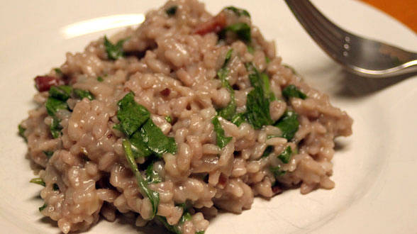 Drunken Risotto with Spinach and Speck