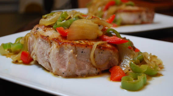 Pork Chops Smothered with Peppers and Onions