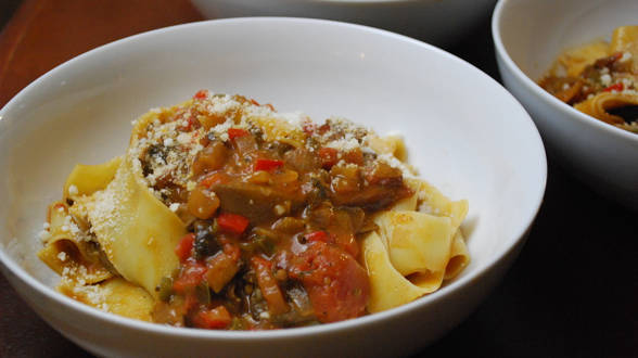 Portabella Mushroom, Hot and Sweet Pepper Ragu with Pappardelle