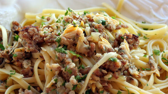 Linguine with Hot Sausage and Clam Sauce