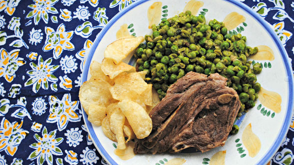 Lamb Chops with Mashed Peas and Mascarpone