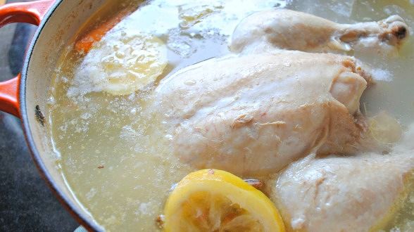 Poached Chicken with Lemon and Garlic