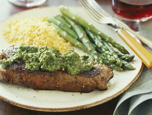 Chimichurri Steak, Chicken or Pork Chops with Asparagus and Tomato