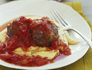 Roasted Lamb Meatballs with Red Sauce and Polenta