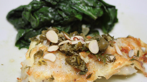 Flounder Francese with Toasted Almonds, Lemon and Capers