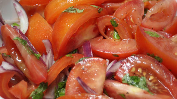 Tomato and Red Onion Salad with Lime-Cilantro Dressing
