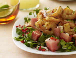 Grilled Hot-and-Sour Shrimp with Watermelon-Watercress Salad