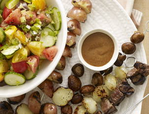 "Not Yet Ready for Stew" Kebabs and "Not Ready to Say Goodbye to Summer Tomatoes" Salad