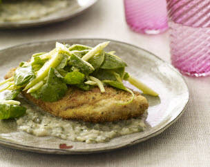 Turkey Cutlets with Herb Gravy and Celery-Apple Salad