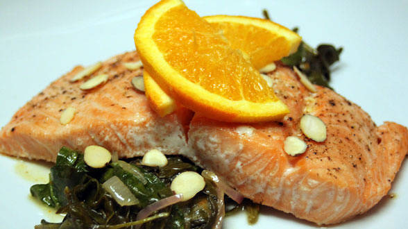 Seared Salmon with Citrus Wilted Spinach