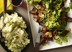 Garlic Sliced Steak with Watercress and Horseradish Baby Potatoes